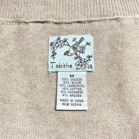 ANTHROPOLOGIE TABITHA Swift Current Ruffle-Front Tan Cardigan Size M Lambswool - Picture 8 of 9